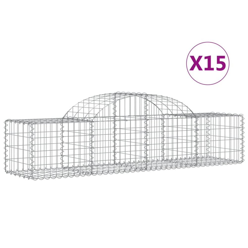 vidaXL Gabion Baskets with Arched Top 15 pcs. 200x50x40/60 cm Galvanized Iron