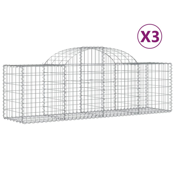 vidaXL Gabion Baskets with Arches 3 pcs. 200x50x60/80 cm Galvanized Iron