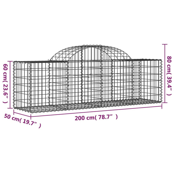 vidaXL Gabion Baskets with Arches 3 pcs. 200x50x60/80 cm Galvanized Iron