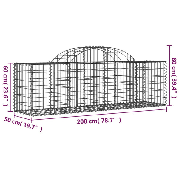 Gabionen mit Hochbogen 25 Stk. 200x50x60/80 cm Verzinktes Eisen