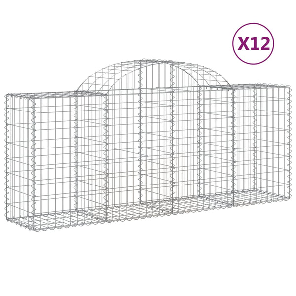 Gabionen mit Hochbogen 12 Stk. 200x50x80/100cm Verzinktes Eisen