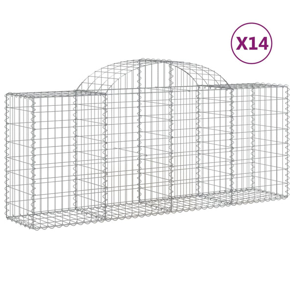 Gabionen mit Hochbogen 14 Stk. 200x50x80/100cm Verzinktes Eisen