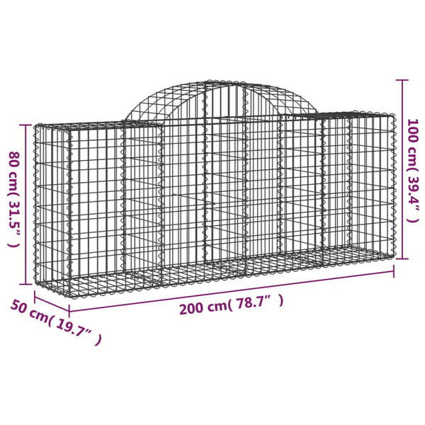 vidaXL Gabions with Arch 30 pcs. 200x50x80/100cm Galvanized Iron