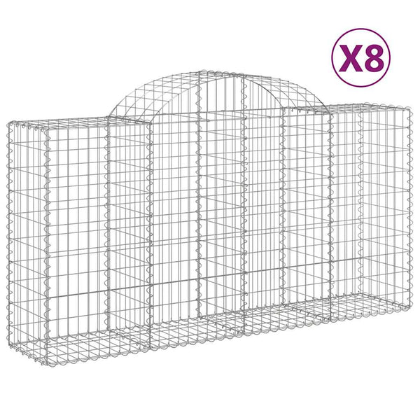 vidaXL Gabion Baskets with High Arch 8 pcs. 200x50x100/120cm Galvanized Iron