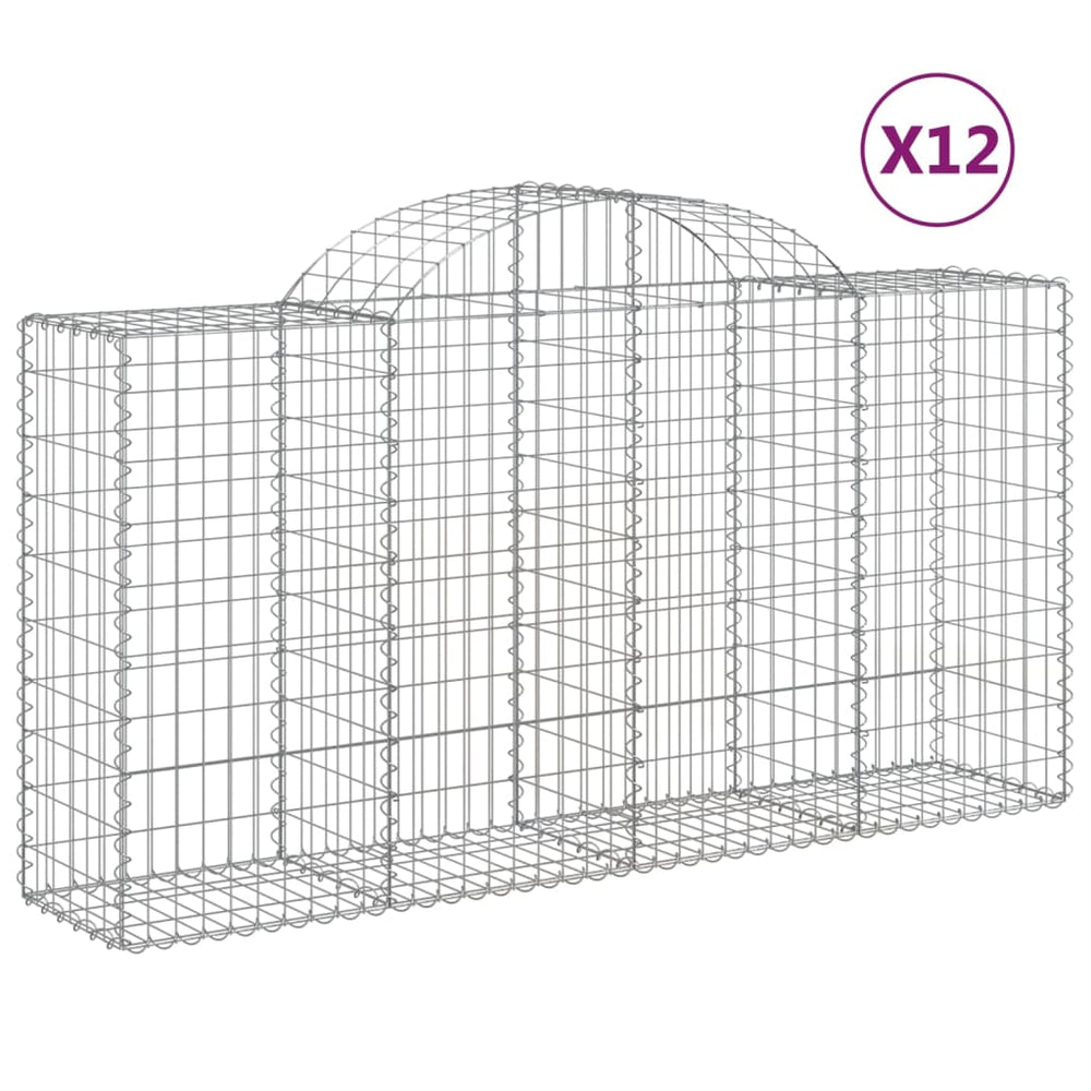 vidaXL Gabion Baskets with Arched Top 12 pcs 200x50x100/120cm Galvanized Iron