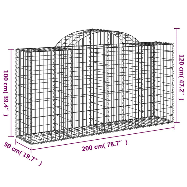 vidaXL Gabion Baskets with High Arch 18 pcs 200x50x100/120cm Galvanized Iron
