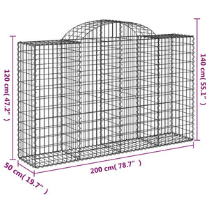 vidaXL Gabions with Arch Top 4 pcs 200x50x120/140cm Galvanized Iron
