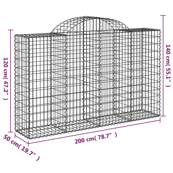 vidaXL Gabion Baskets with High Arch 7 pcs. 200x50x120/140cm Galvanized Iron