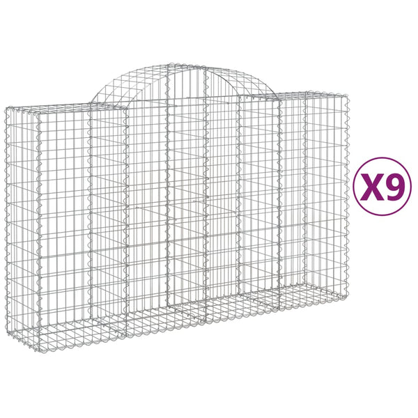 vidaXL Gabions with Arch 9 pcs 200x50x120/140 cm Galvanized Iron