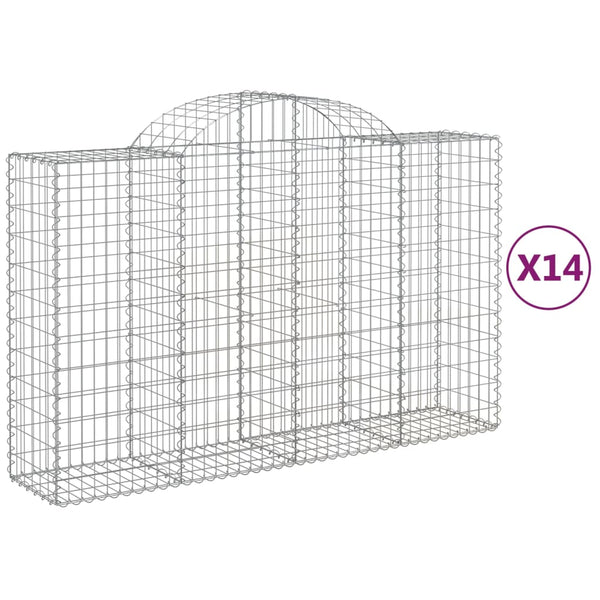 vidaXL Gabion Baskets with Arched Top 14 pcs. 200x50x120/140cm Galvanized Iron