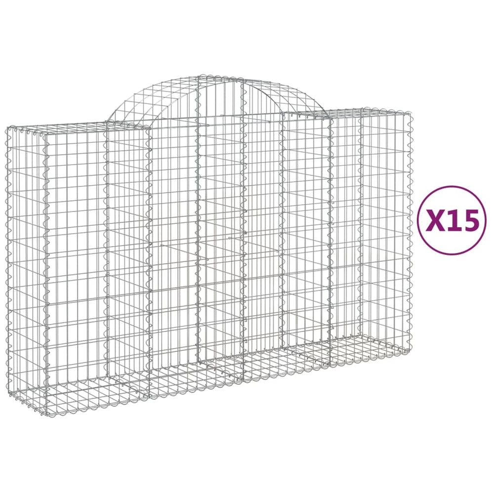 vidaXL Gabions with Arch Top 15 Pcs. 200x50x120/140cm Galvanized Iron