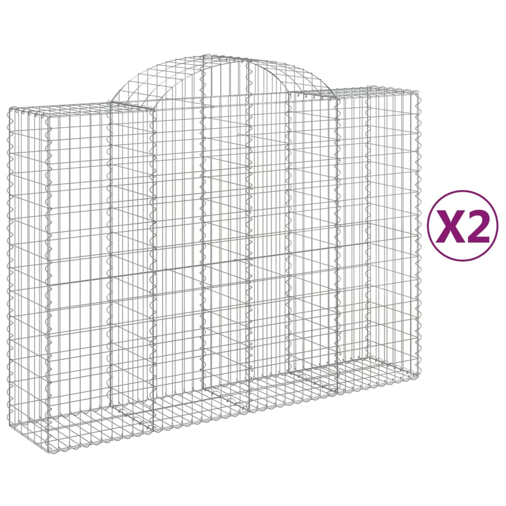 vidaXL Gabions with Arch Top 2 pcs. 200x50x140/160cm Galvanized Iron