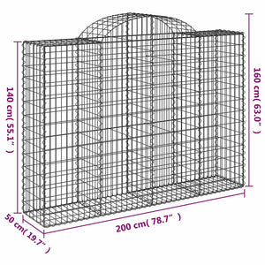 vidaXL Gabions with Arch 5 pcs. 200x50x140/160cm Galvanized Iron