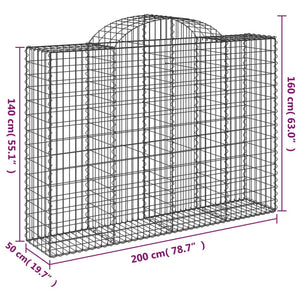 vidaXL Gabions with Arch Top 11 pcs. 200x50x140/160cm Galvanized Iron