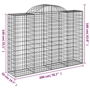 vidaXL Gabions with Arch Top 18 pcs. 200x50x140/160cm Galvanized Iron