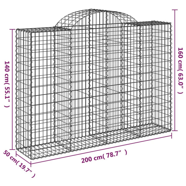 vidaXL Gabions with Arch Top 50 pcs. 200x50x140/160cm Galvanized Iron