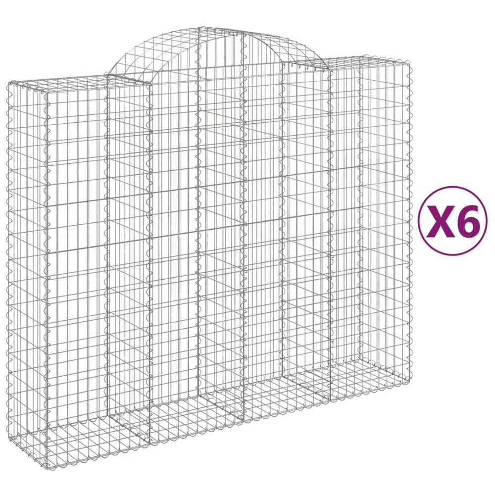 vidaXL Gabion Baskets with Arched Top 6 pcs. 200x50x160/180cm Galvanized Iron