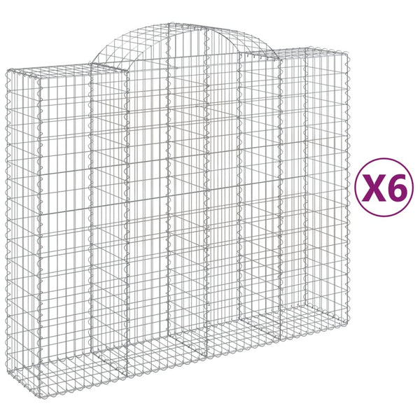 vidaXL Gabion Baskets with Arched Top 6 pcs. 200x50x160/180cm Galvanized Iron