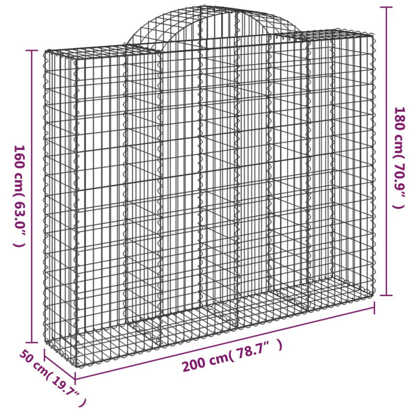 vidaXL Gabions with Arch Top 7 pcs. 200x50x160/180cm Galvanized Iron
