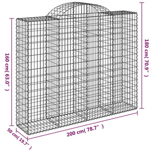 vidaXL Gabion Baskets with High Arch 13 pcs. 200x50x160/180cm Galvanized Iron