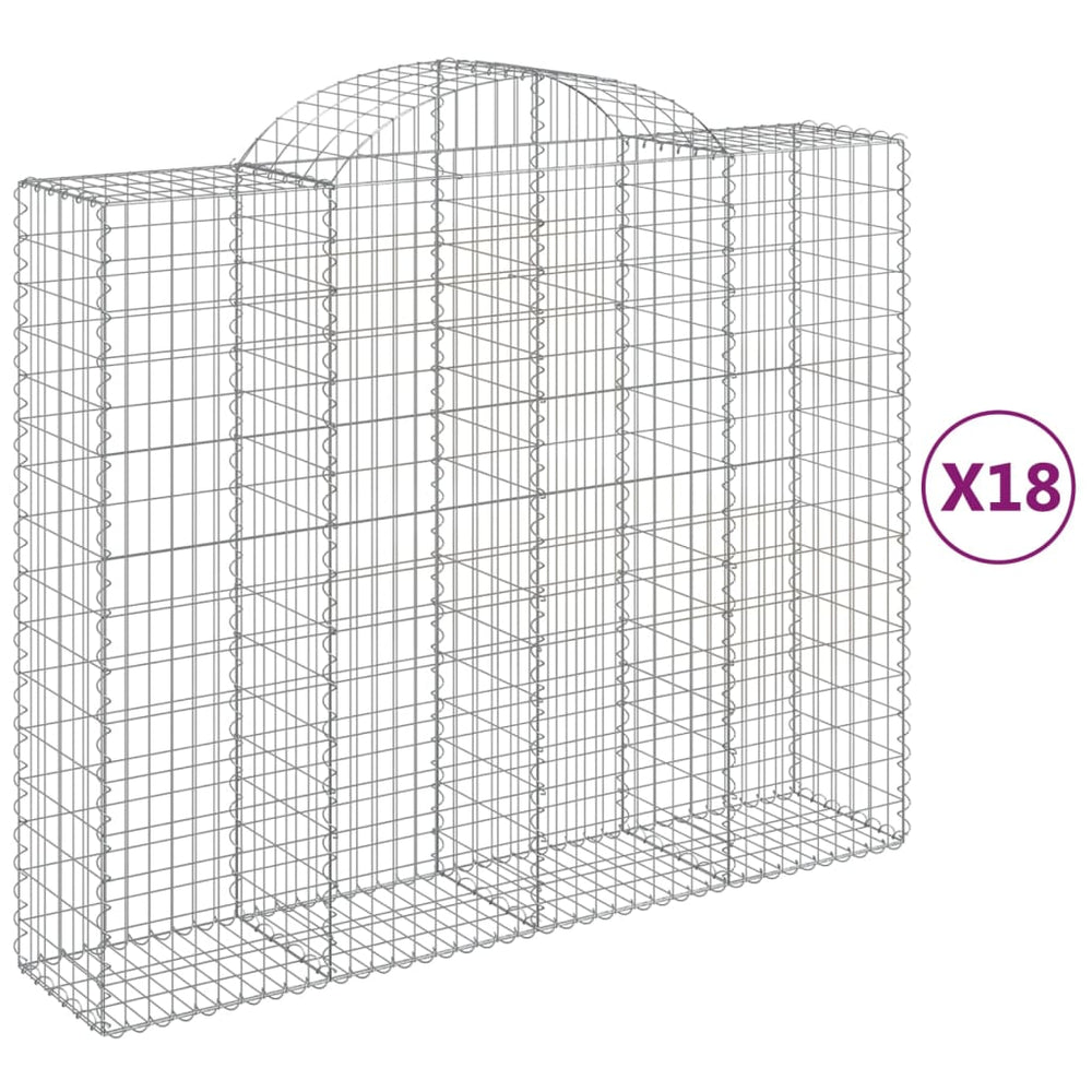 vidaXL Gabion Baskets with Arched Top 18 pcs. 200x50x160/180cm Galvanized Iron