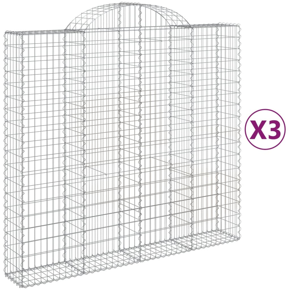 vidaXL Gabion Baskets with Arched Top 3 pcs 200x50x180/200cm Galvanized Iron