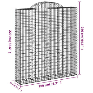 vidaXL Gabion Baskets with Arched Top 2 pcs. 200x50x220/240cm Galvanized Iron