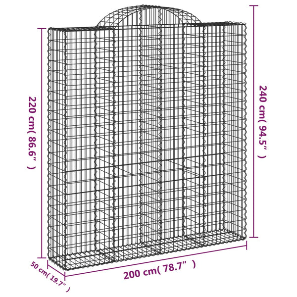 vidaXL Gabion Baskets with Arched Top 2 pcs. 200x50x220/240cm Galvanized Iron