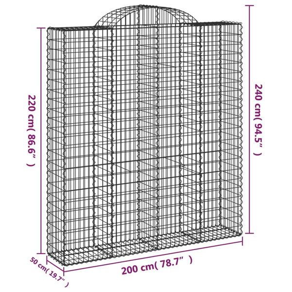 vidaXL Gabions with Arch 10 pcs. 200x50x220/240 cm Galvanized Iron