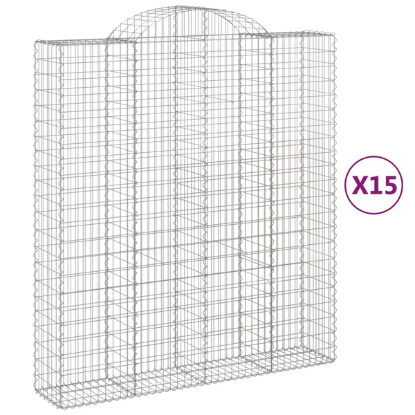 vidaXL Gabions with Arch Top 15 Pcs 200x50x220/240cm Galvanized Iron