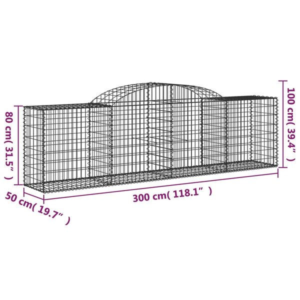 vidaXL Gabions with Arch 25 pcs. 300x50x80/100cm Galvanized Iron