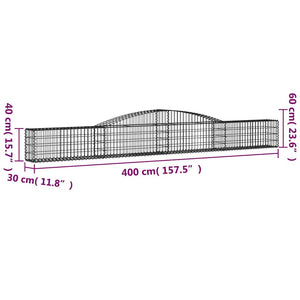 vidaXL Gabion Baskets with Arched Top 2 pcs. 400x30x40/60 cm Galvanized Iron