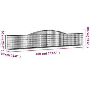 vidaXL Gabions with Arch 3 pcs. 400x30x60/80 cm Galvanised Iron