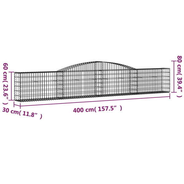 vidaXL Gabion Baskets with Arched Top 5 pcs 400x30x60/80 cm Galvanized Iron