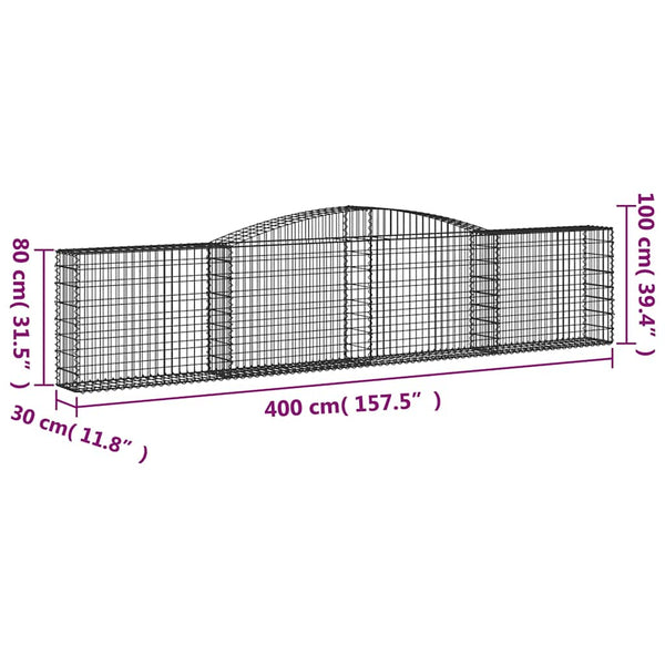 vidaXL Gabions with Arch 20 pcs. 400x30x80/100cm Galvanized Iron