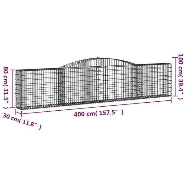 vidaXL Gabions with Arch Top 25 pcs. 400x30x80/100cm Galvanized Iron