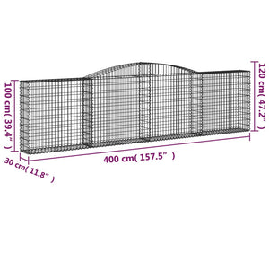 vidaXL Gabions with Arch 3 pcs. 400x30x100/120cm Galvanized Iron