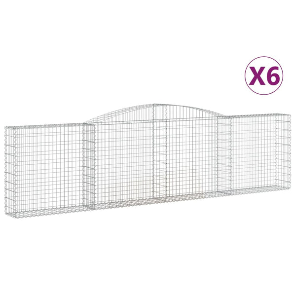 vidaXL Gabion Baskets with Arched Top 6 pcs. 400x30x100/120cm Galvanized Iron