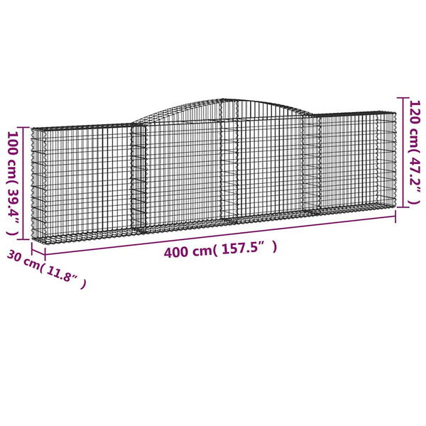 vidaXL Gabions with Arch 8 pcs. 400x30x100/120cm Galvanized Iron