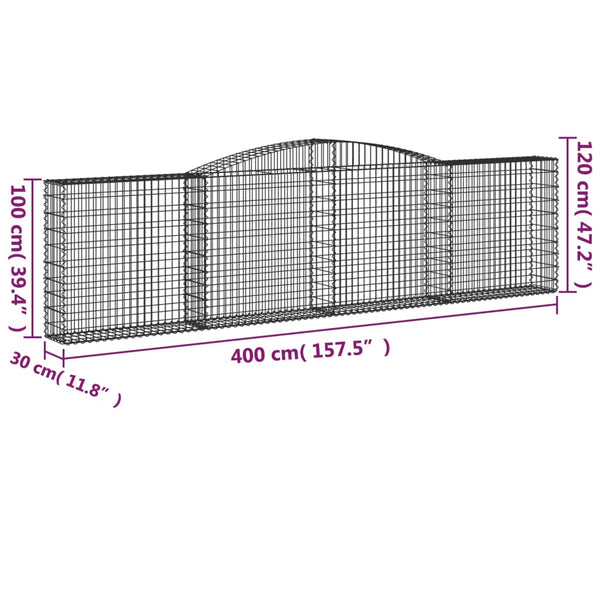 vidaXL Gabion Baskets with High Arch 9 pcs. 400x30x100/120cm Galvanized Iron