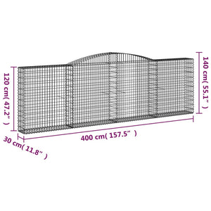 vidaXL Gabions with Arch Top 2 pcs. 400x30x120/140cm Galvanized Iron
