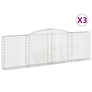 vidaXL Gabion Baskets with Arched Top 3 pcs. 400x30x120/140cm Galvanized Iron