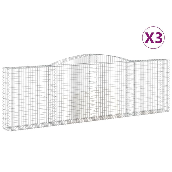 vidaXL Gabion Baskets with Arched Top 3 pcs. 400x30x120/140cm Galvanized Iron