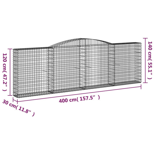 vidaXL Gabion Baskets with Arched Top 4 pcs 400x30x120/140 cm Galvanized Iron