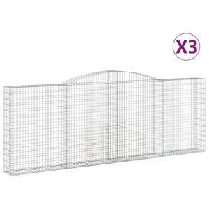 vidaXL Gabion Baskets with Arched Top 3 pcs 400x30x140/160 cm Galvanised Iron