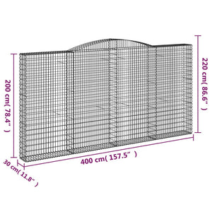 vidaXL Gabion Baskets with Arched Top 2 pcs 400x30x200/220 cm Galvanized Iron