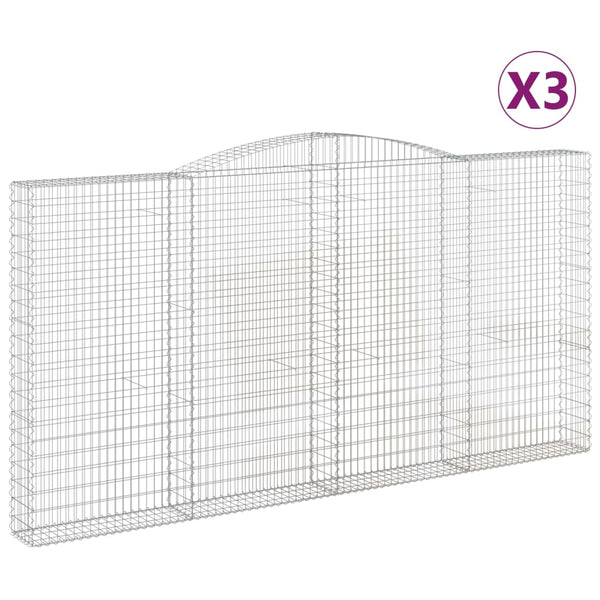vidaXL Gabion Baskets with High Arch 3 pcs 400x30x200/220 cm Galvanized Iron
