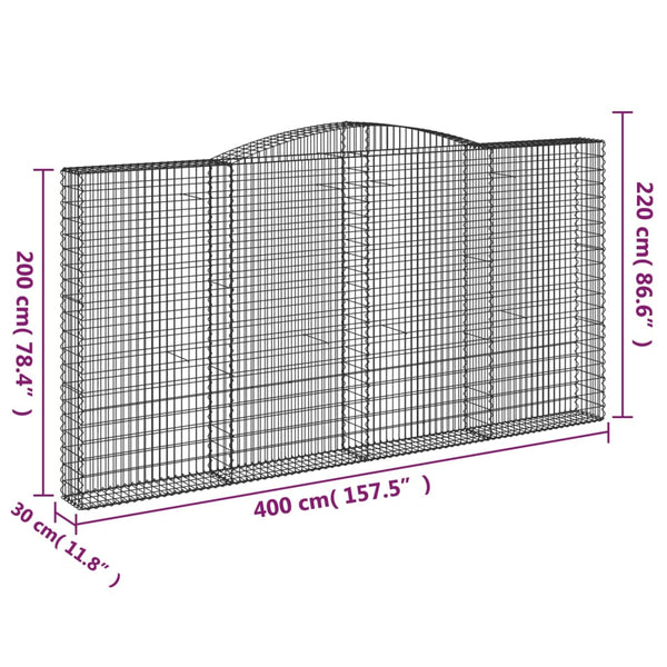 vidaXL Gabion Baskets with High Arch 5 pcs. 400x30x200/220cm Galvanized Iron