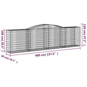 Gabionen mit Hochbogen 2 Stk. 400x50x100/120cm Verzinktes Eisen