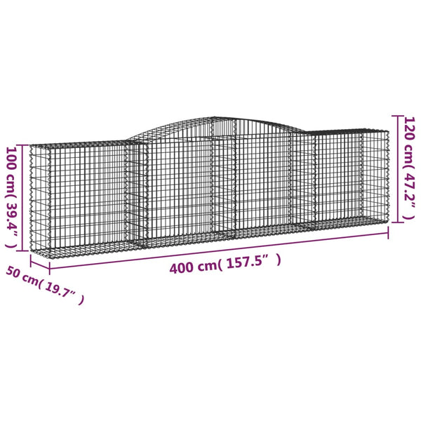 Gabionen mit Hochbogen 8 Stk. 400x50x100/120cm Verzinktes Eisen